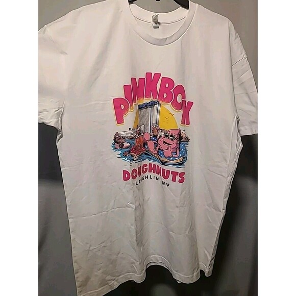 Pinkbox Donuts Shirt Adult Size XL White Laughlin, Nevada Graphic Tee Mens - Picture 1 of 6